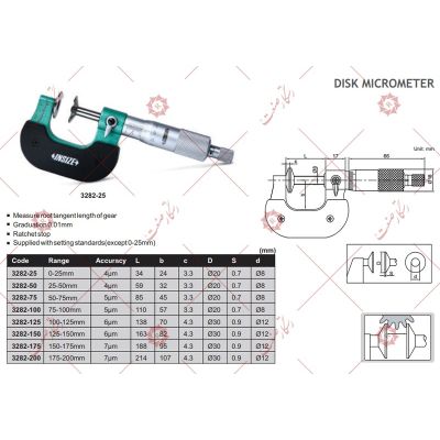 Insize plate micrometer 0-25 model 25-3282