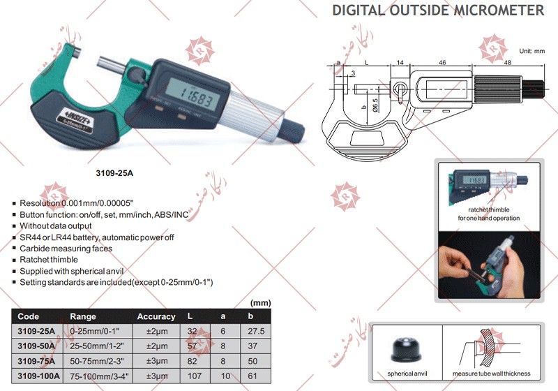 ميكرومتر جهاز قياس رقمی 50 -75 ملم مودیل 75A-3109 , شراءميكرومتر جهاز قياس رقمی 50 -75 ملم مودیل 75A-3109