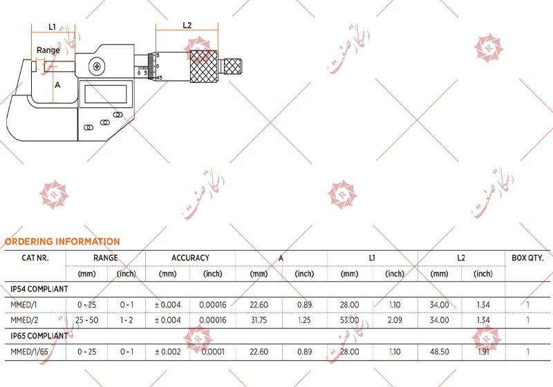 ميكرومتر جهاز قياس رقمی 0 -25 ملم مودیل MMED1/1 , شراء ميكرومتر جهاز قياس رقمی 0 -25 ملم مودیل MMED1/1
