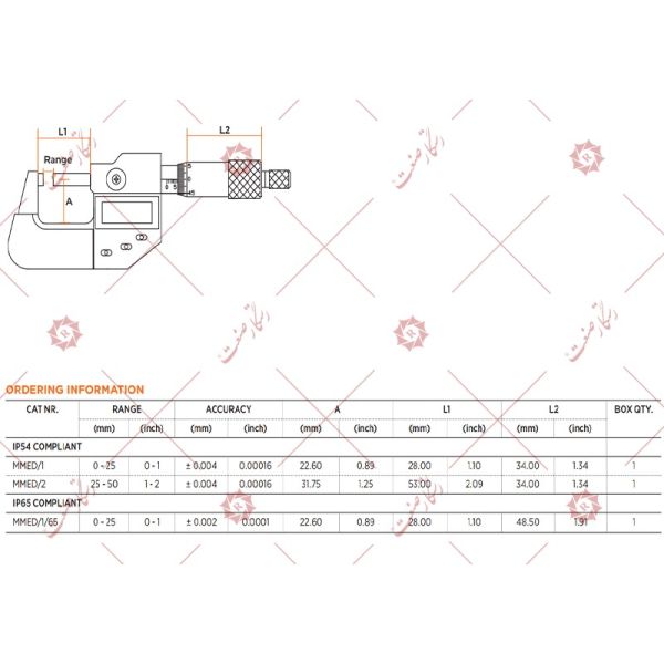 ميكرومتر جهاز قياس رقمی 0 -25 ملم مودیل MMED1/1 , شراء ميكرومتر جهاز قياس رقمی 0 -25 ملم مودیل MMED1/1