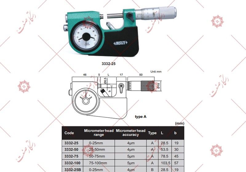 Insize Dial Micrometer 0-25 model 25-3332