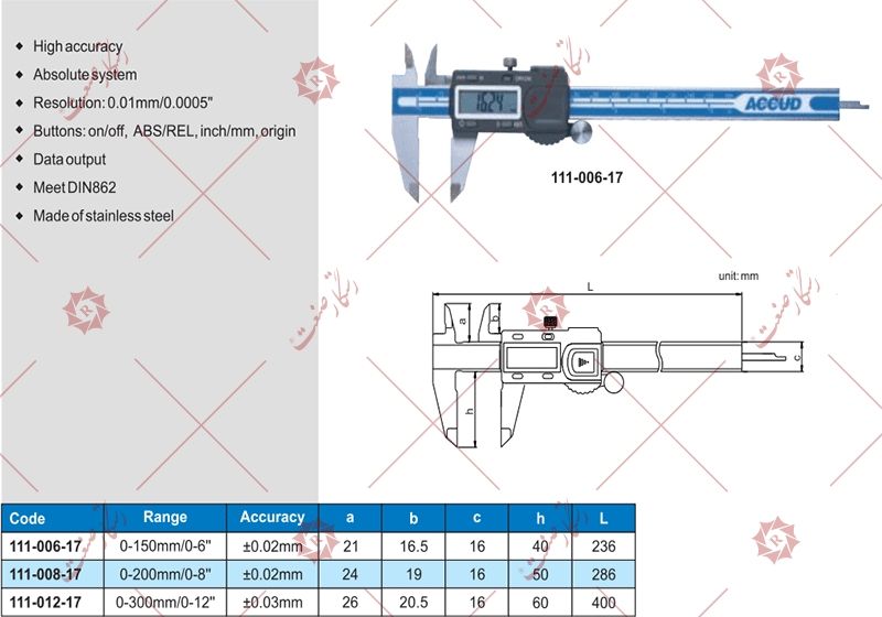 Accud digital caliper 15 cm model 17-006-111