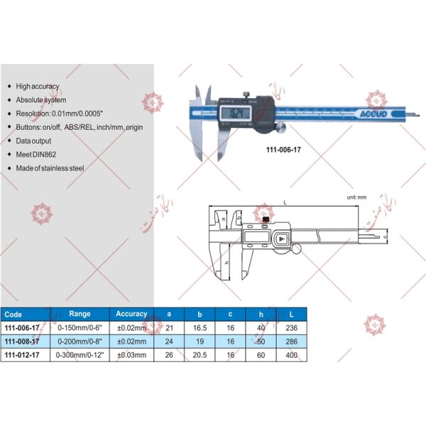 Accud digital caliper 15 cm model 17-006-111