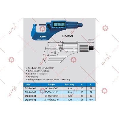 ميكرومتر جهاز قياس رقمی 75 - 100 مودیل 02 - 004 - 312 , شراء ميكرومتر جهاز قياس رقمی 75 - 100 مودیل 02 - 004 - 312