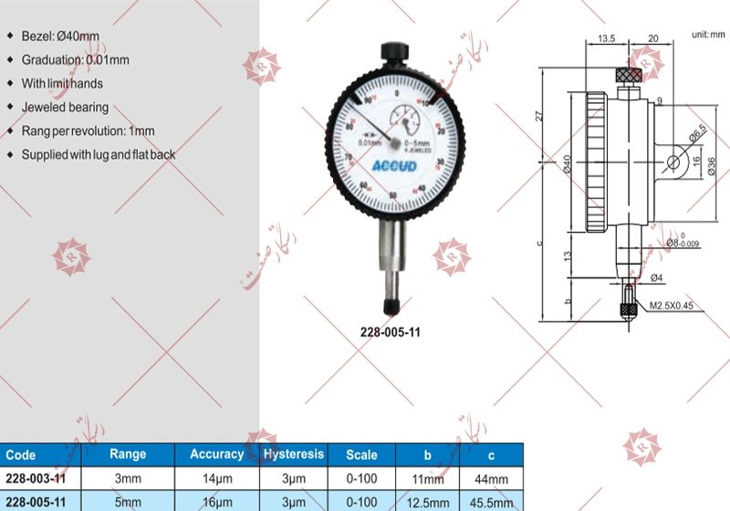 Accud dial indicator clock model 11-005-228