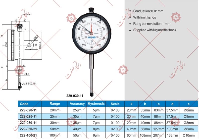 Accud indicator measuring clock model 11-030-229