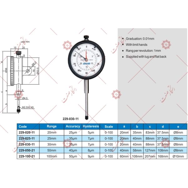 Accud indicator measuring clock model 11-030-229