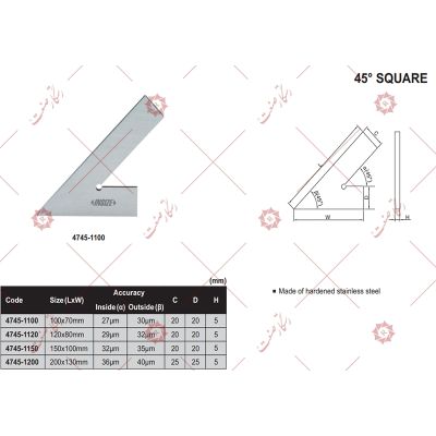 Insize precision square 45 degrees model 1200-4745