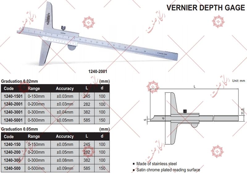 Insize vernier depth gauge model 1501-1240