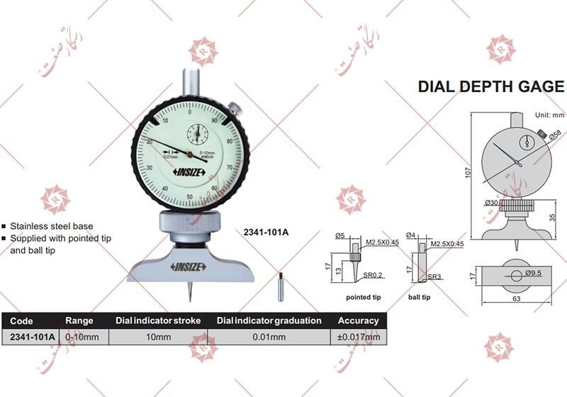عمق سنج عقربه ای اینسایز مدل 101A-2341