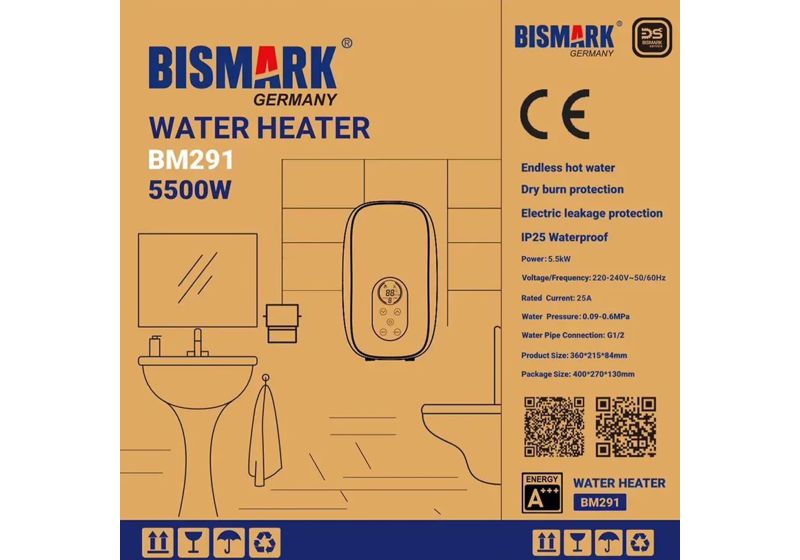 خرید آبگرمکن برقی بیسمارک BM291 | آبگرمکن لحظه‌ای دیواری 5500 وات
